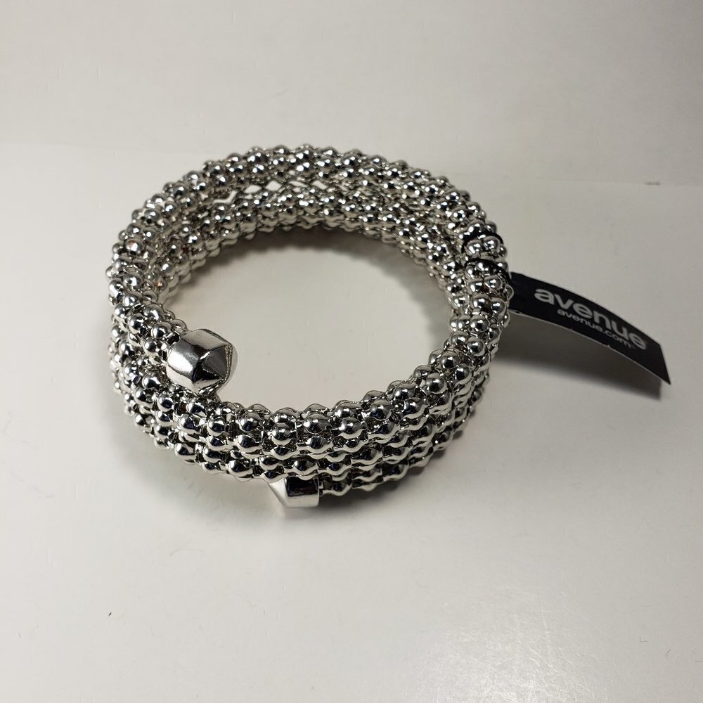 Avenue, Polished Silver-Tone Beaded Coil/Wrap Bracelet